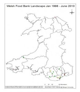 Graph depicting Welsh Foodbank Landscape Jan 1998 - June 2010