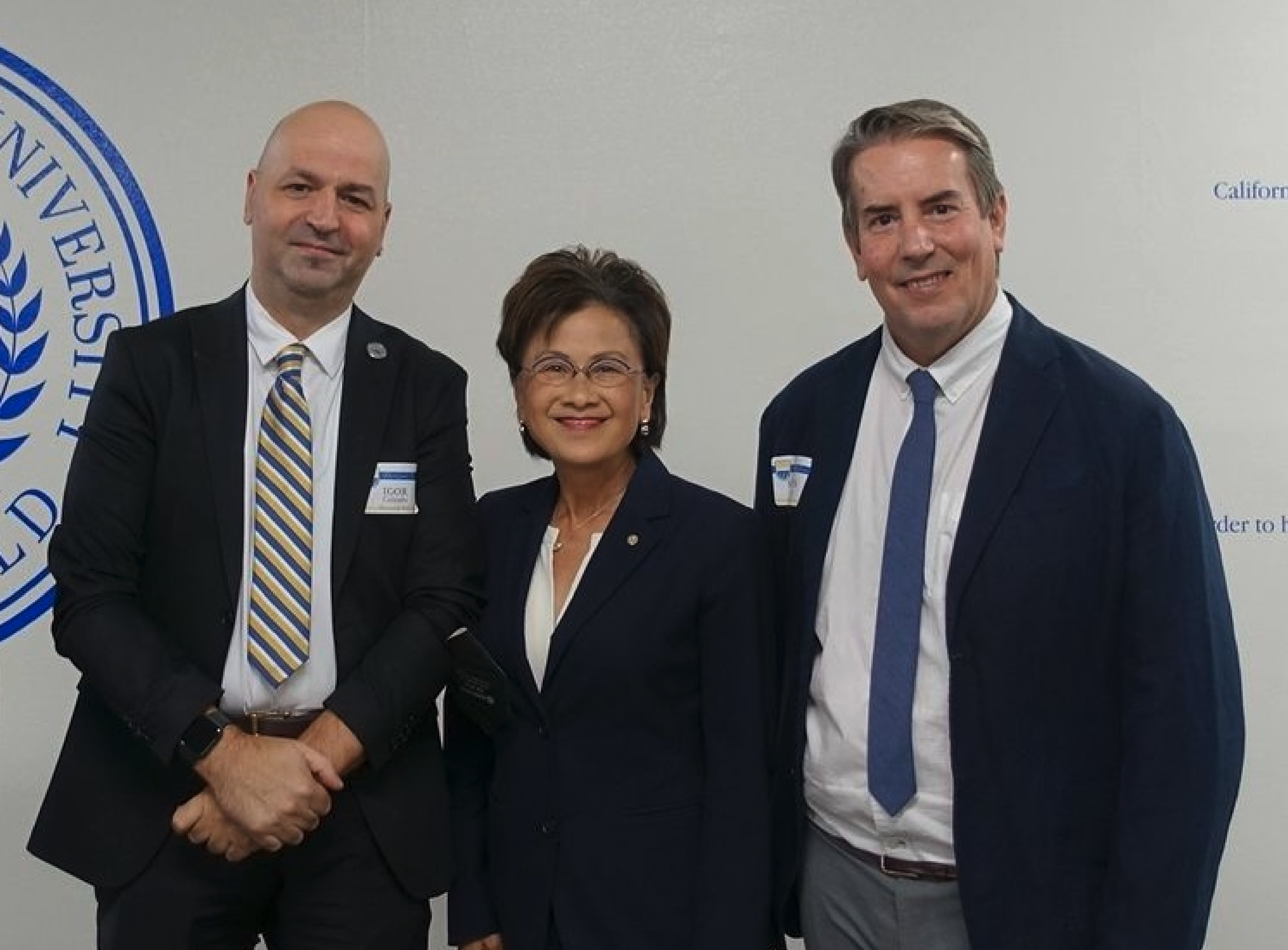 Fulbright Scholar-in-Residence Reception (left to right) Dr Igor Calzada, Mayor of Bakersfield, Karen Goh, and Director of Institute for Basque Studies, Dr Steven Gamboa