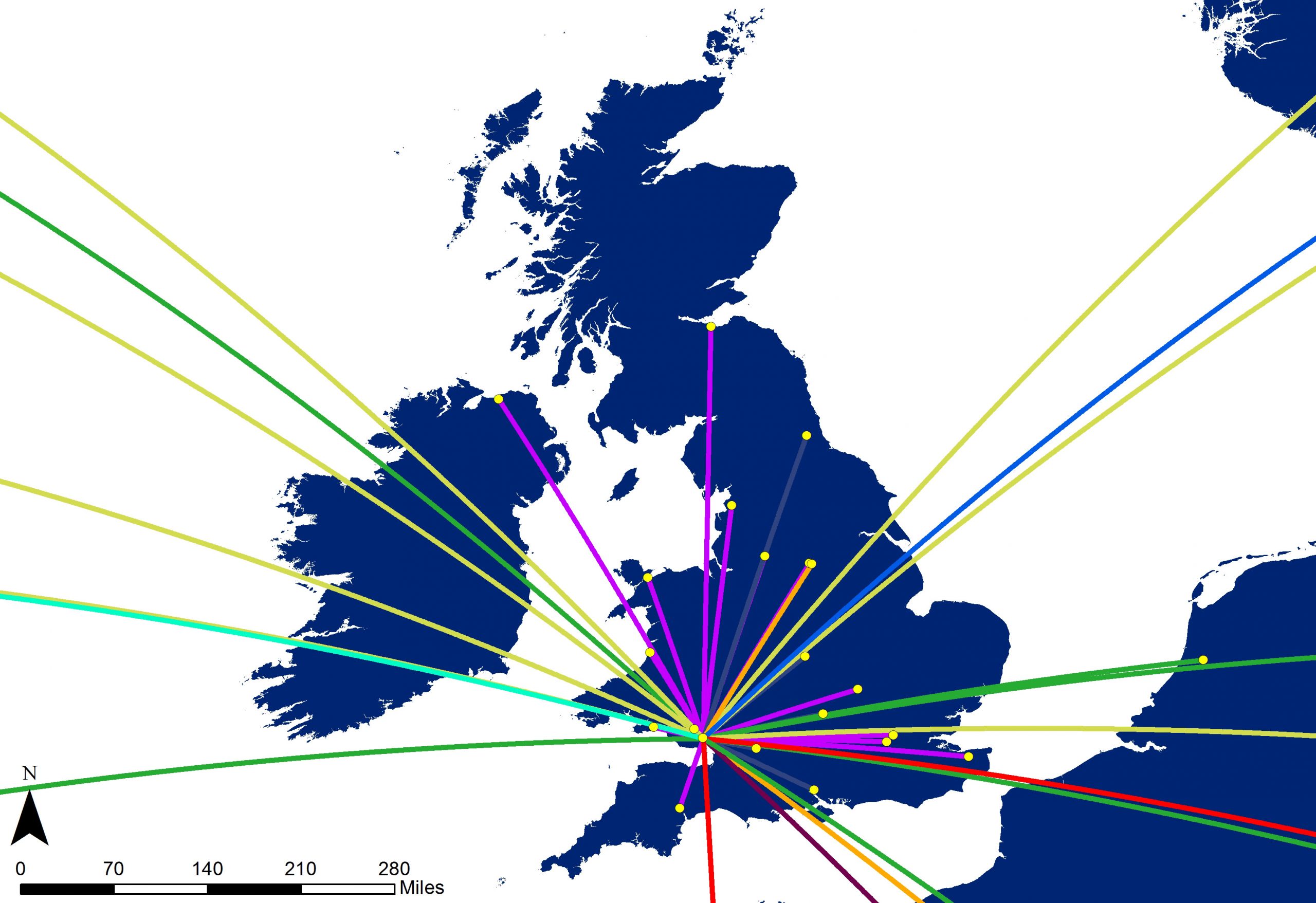 A map created using GIS showing WISERD's international links