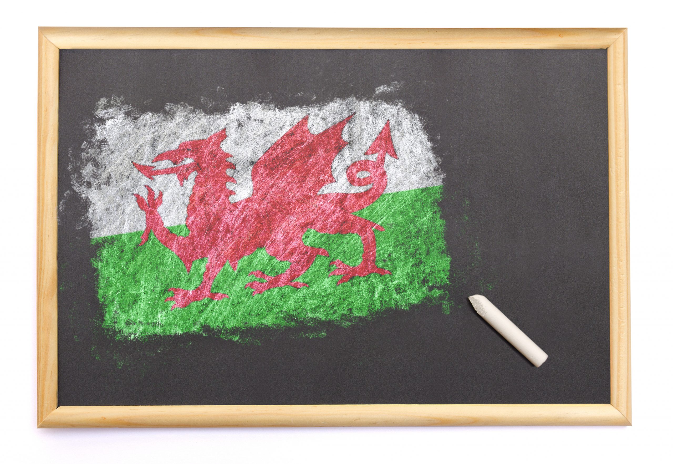 The Welsh flag drawn on a blackboard