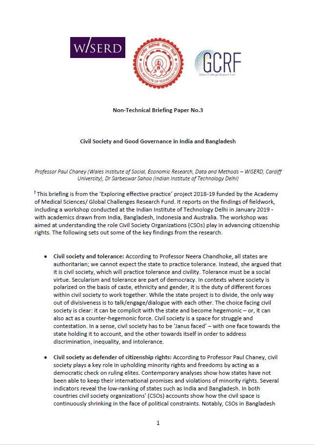Non-Technical Briefing Paper No.3: Civil Society and Good Governance in India and Bangladesh