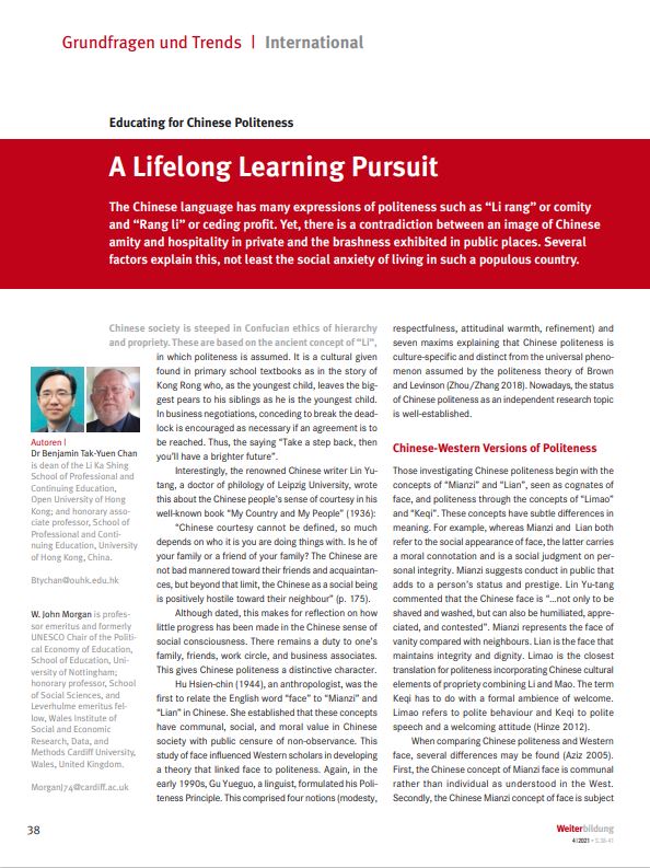 Educating for Chinese Politeness: A Lifelong Learning Pursuit - screenshot of first page