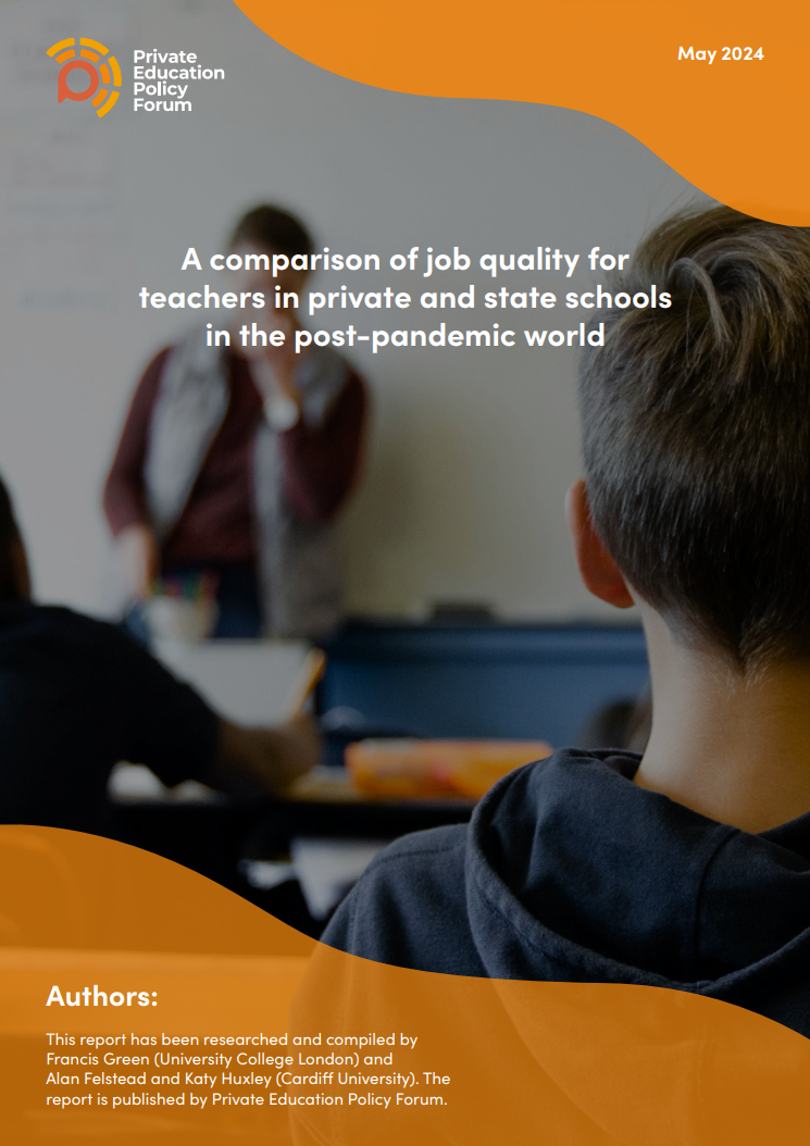 Cover of a comparison of job quality for teachers in private and state schools in the post-pandemic world