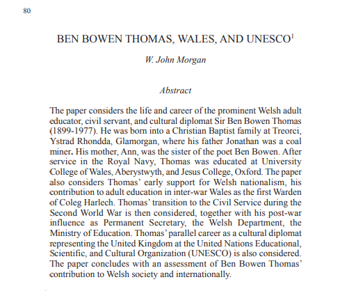 Ben Bowen Thomas, Wales and UNESCO
