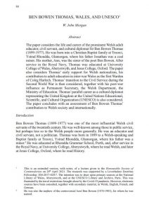 First page of paper - Ben Bowen Thomas, Wales, and UNESCO