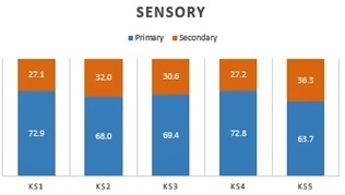 Bar graph showing frequency of “primary” and “secondary” needs by key stage identification - sensory 