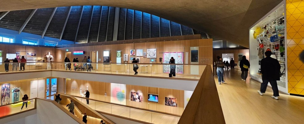 PMP exhibition on display in the Design Museum - view from across balcony.