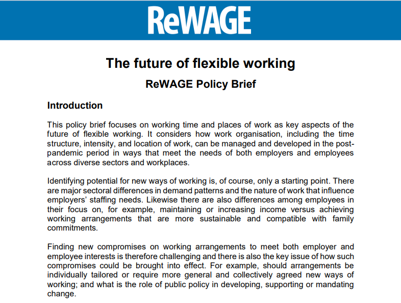 The future of flexible working. ReWAGE Policy Brief