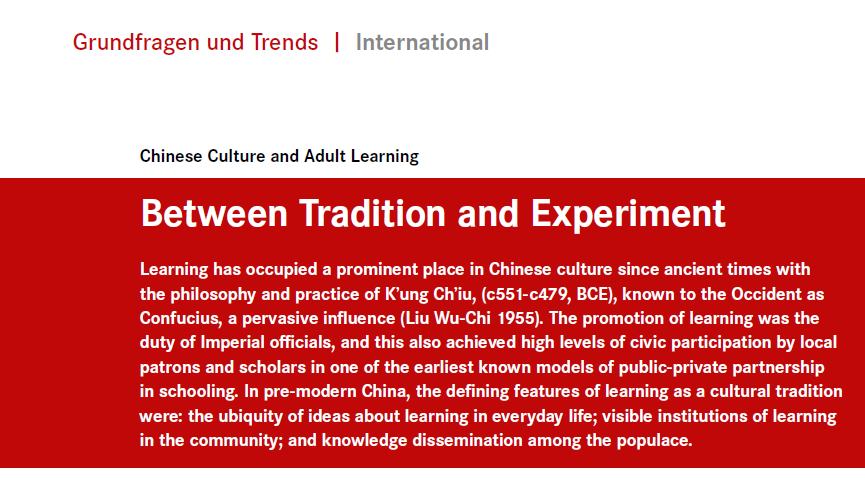 Chinese Culture and Adult Learning: Between Tradition and Experiment