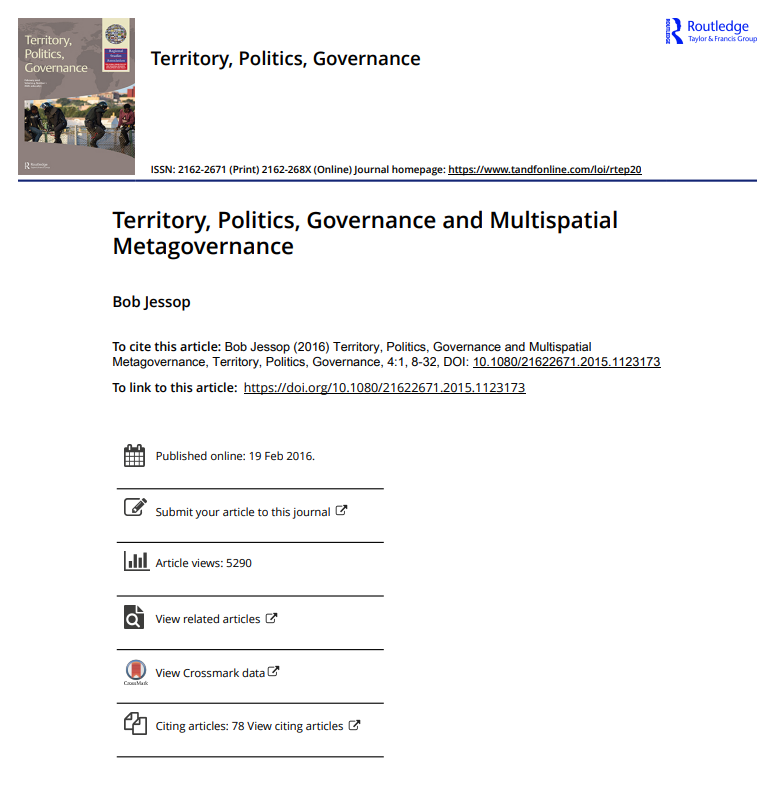 Territory, politics, governance