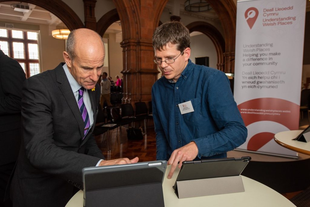 Sam Jones demonstrating at Understanding Welsh Places launch event