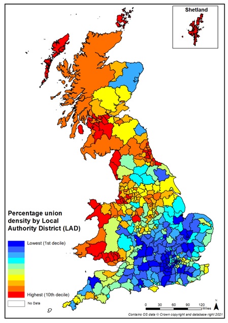 Union Density by Local Authority District