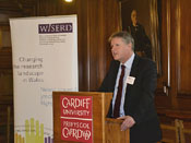 Vice Chancellor presenting at WISERD Education launch event.