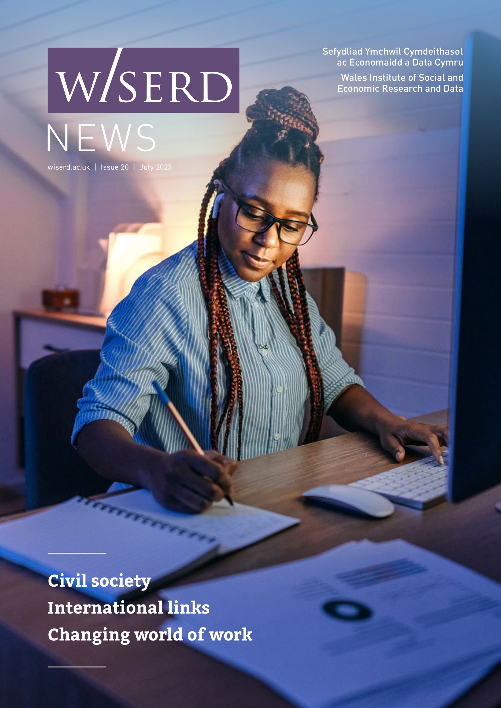 Front page of publication with image of woman working at home office