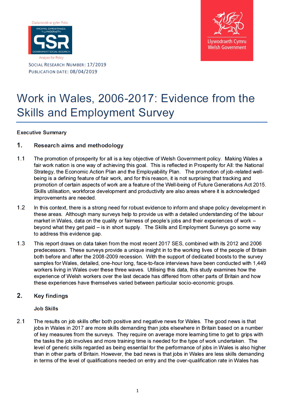 Work in wales 2006-2017 summary cover