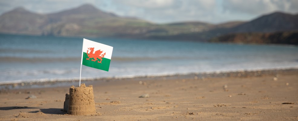 Sandcastle with Welsh flag